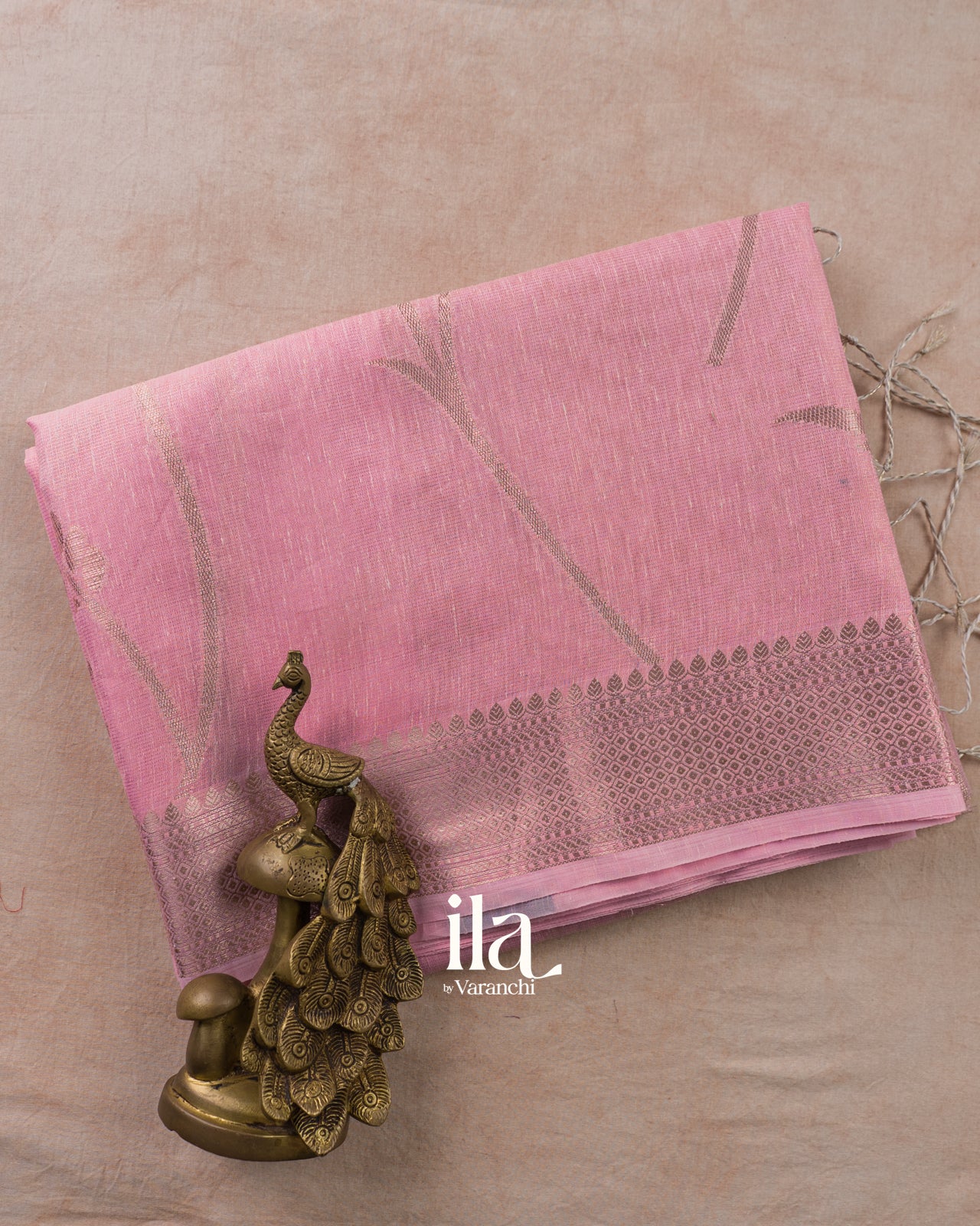 Rose Pink Floral Printed Semi Linen Saree