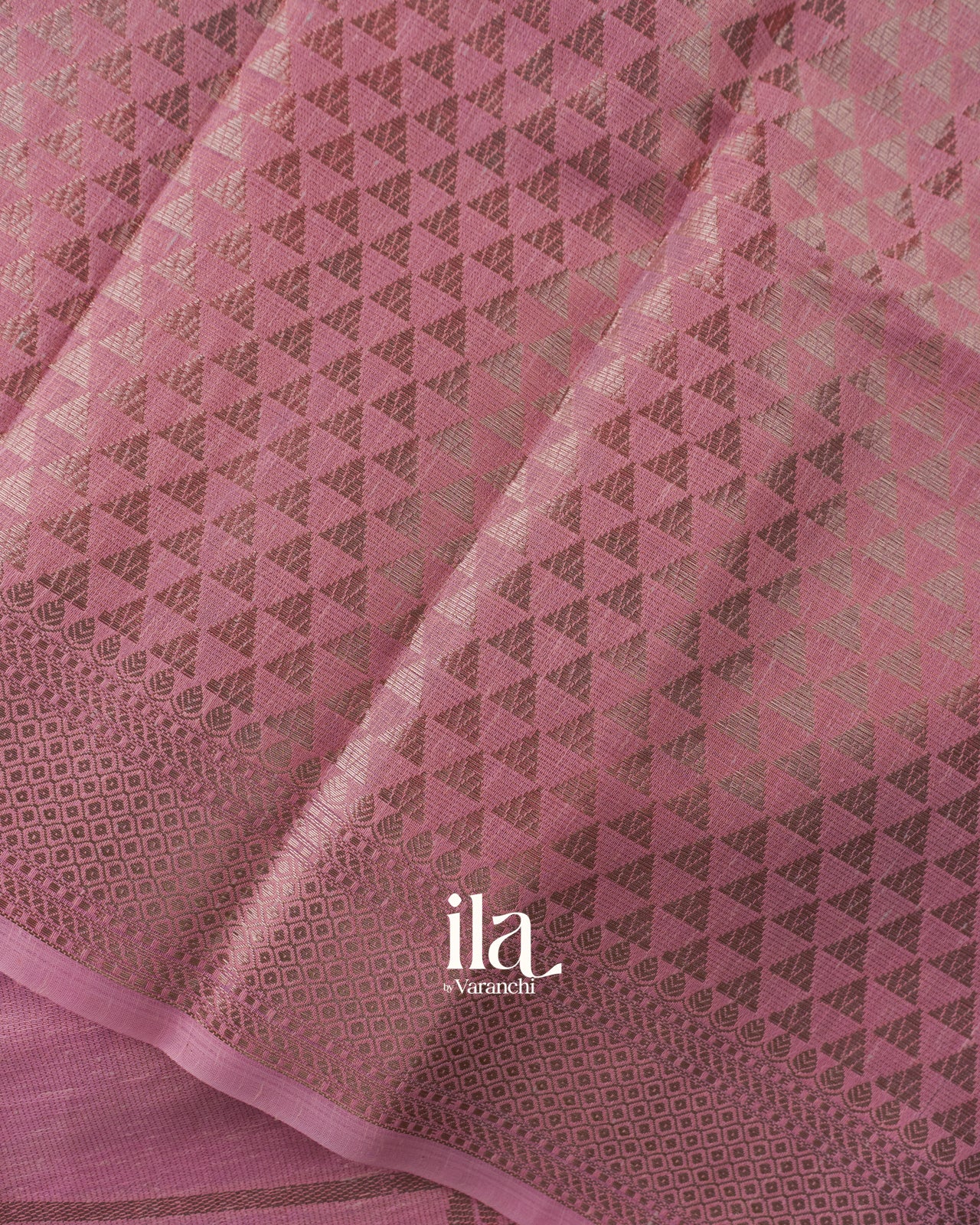 Rose Pink Floral Printed Semi Linen Saree