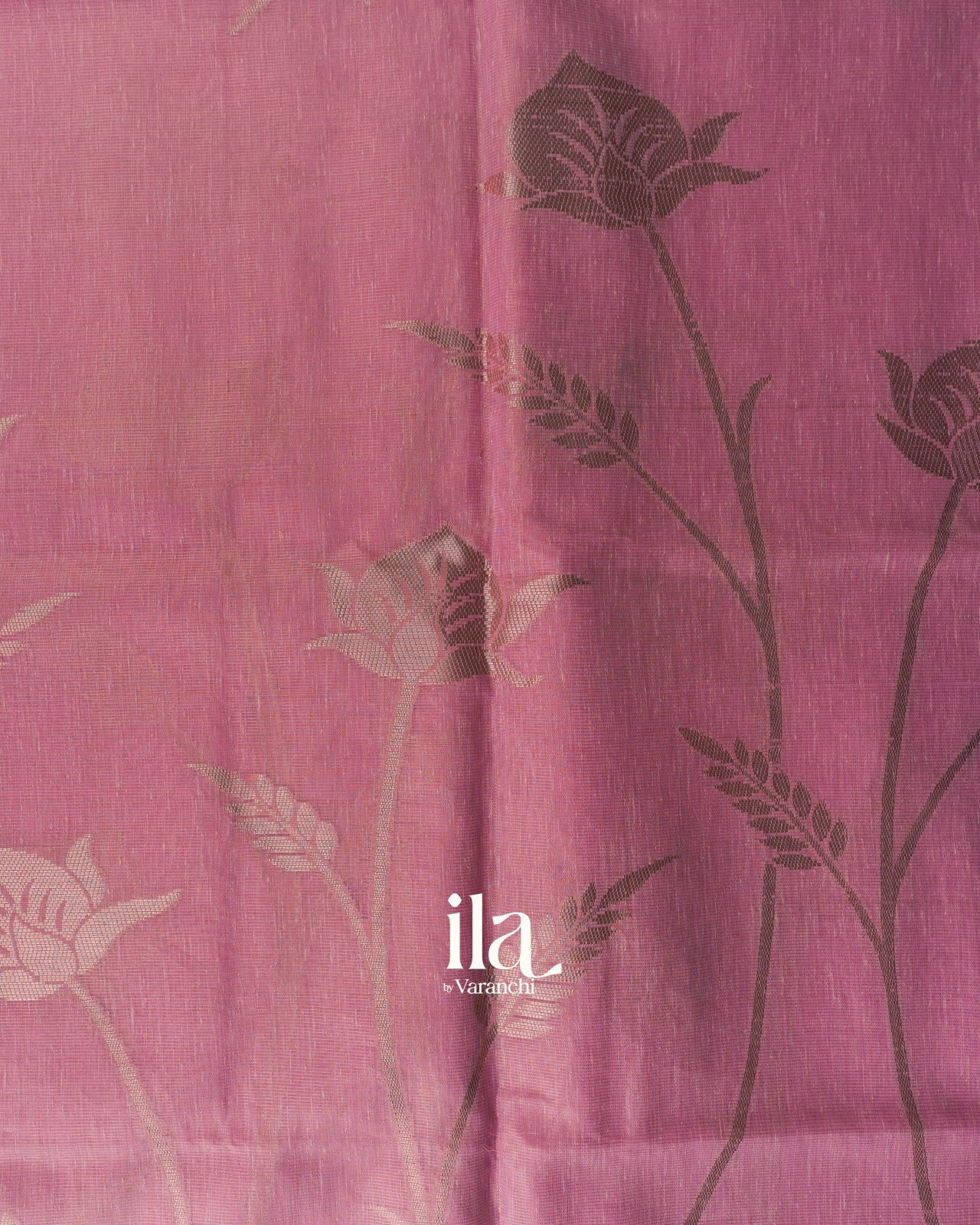 Rose Pink Floral Printed Semi Linen Saree