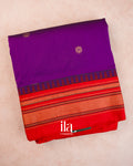 Royal Purple Temple Bordered Semi Silk Saree — Folded