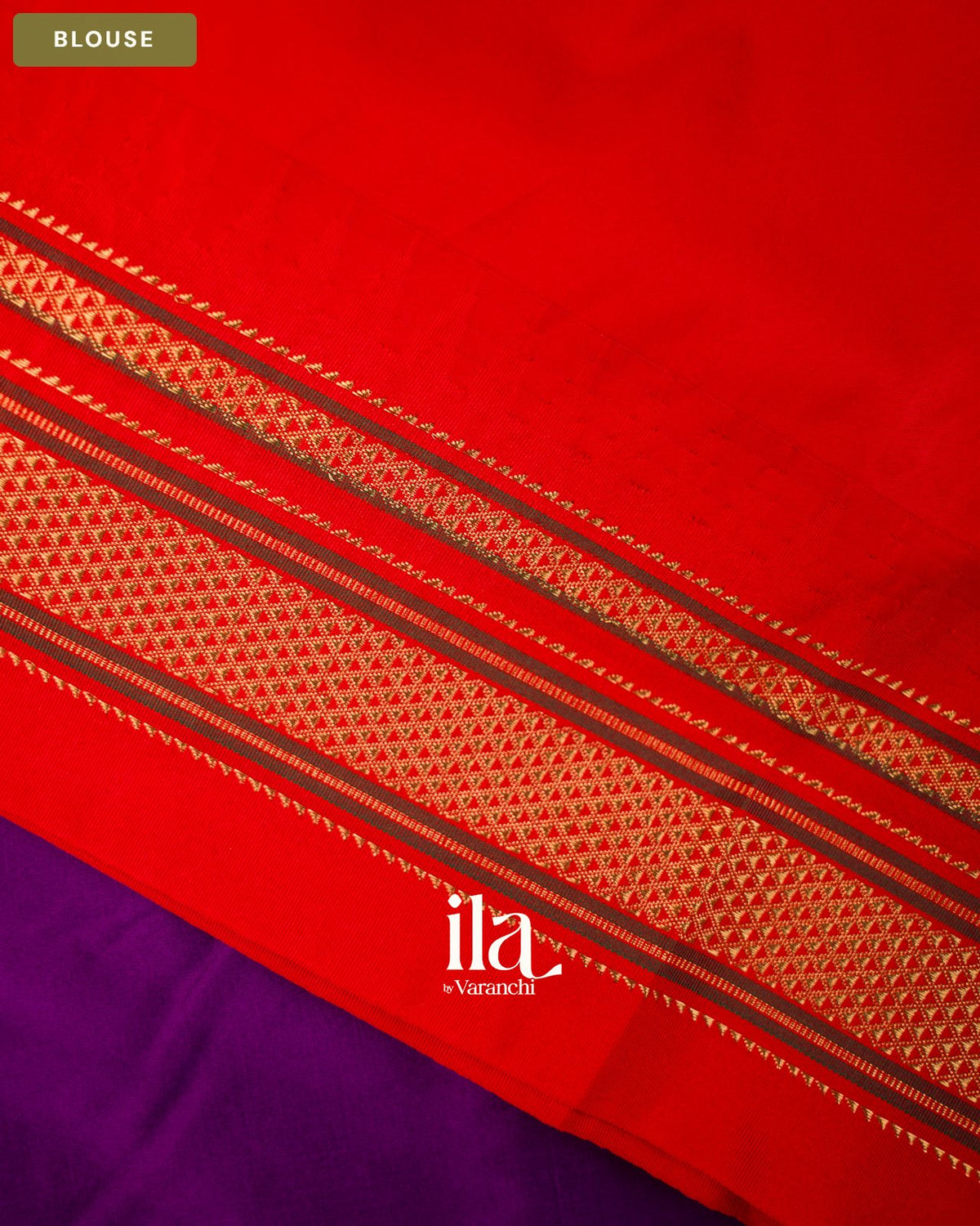 Royal Purple Temple Bordered Semi Silk Saree — Blouse