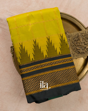 Lime Green Checkered Semi Silk Saree