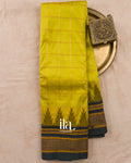 Lime Green Checkered Semi Silk Saree