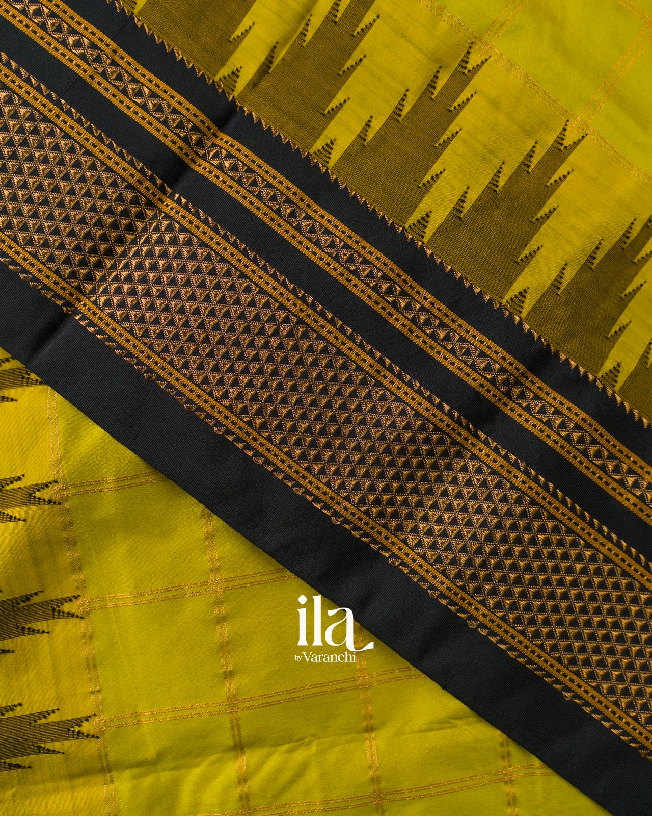 Lime Green Checkered Semi Silk Saree