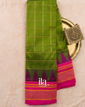 Parrot Green Checkered Semi Silk Saree