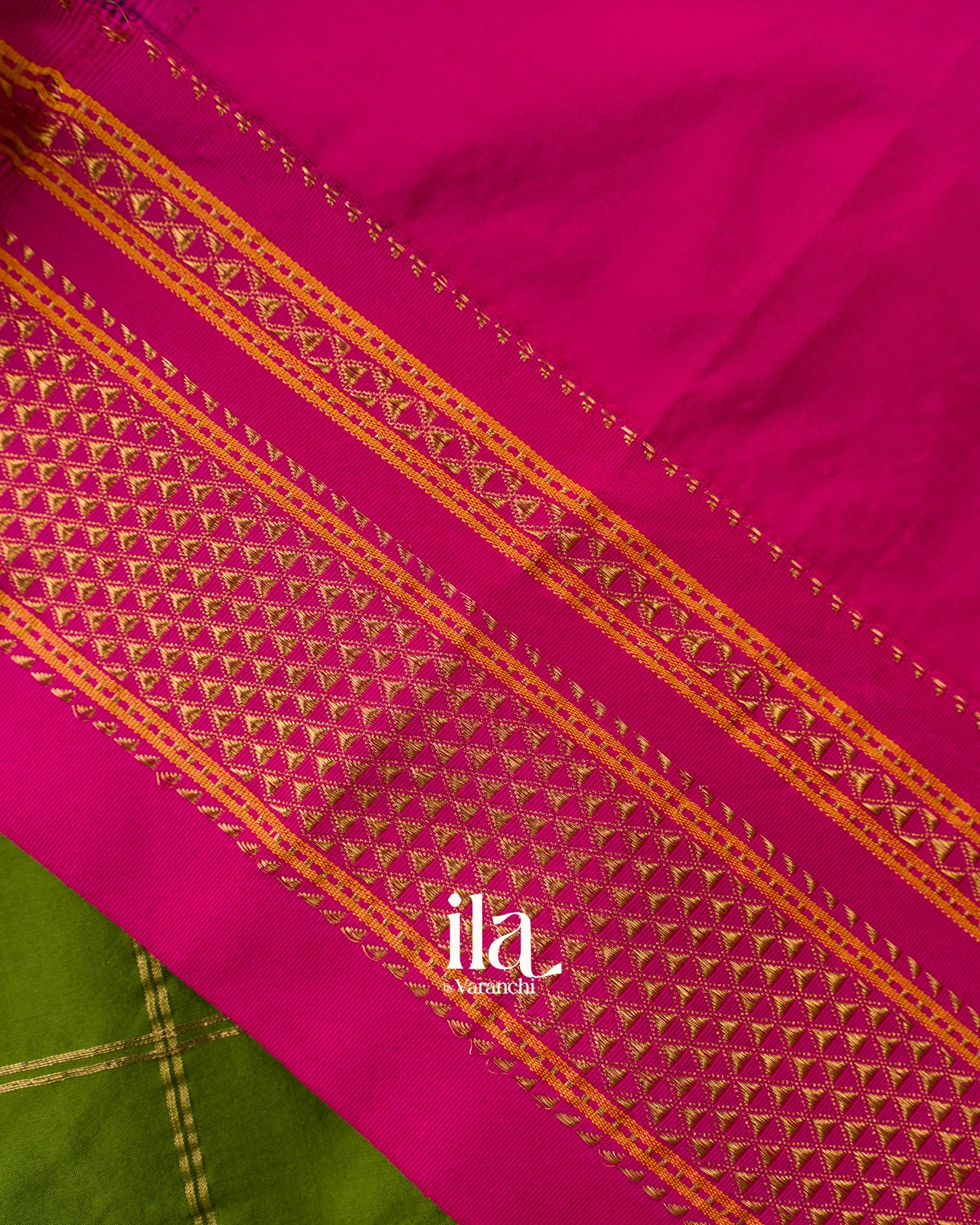 Parrot Green Checkered Semi Silk Saree