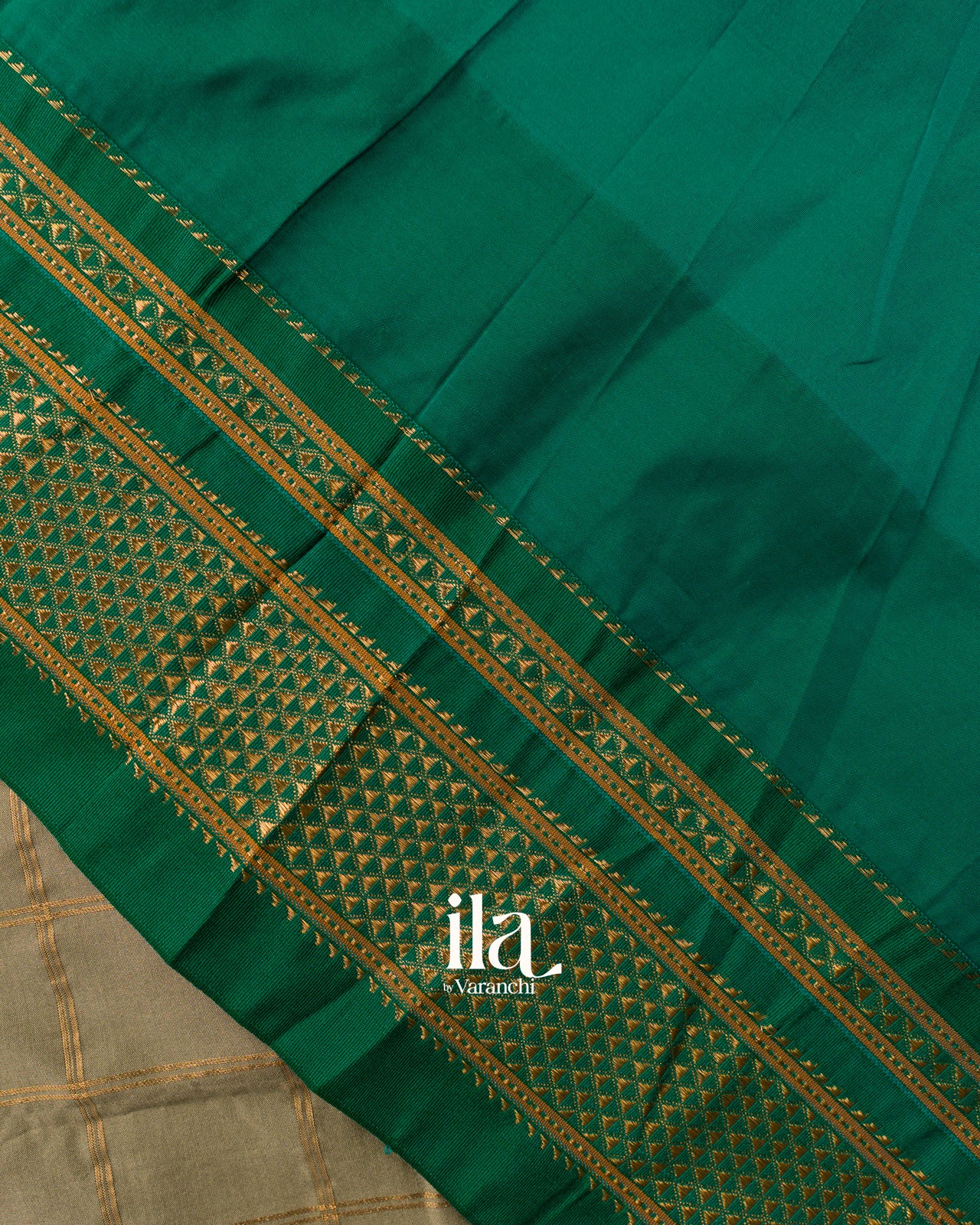 Muted Sage Checkered Semi Silk Saree