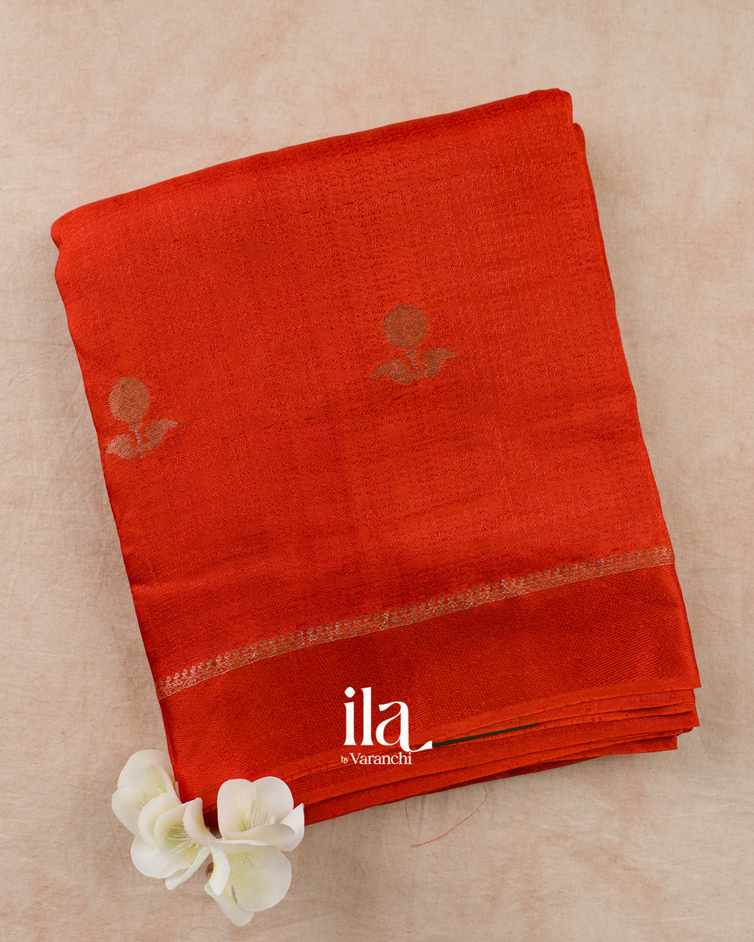 Fire Orange Semi Silk Saree