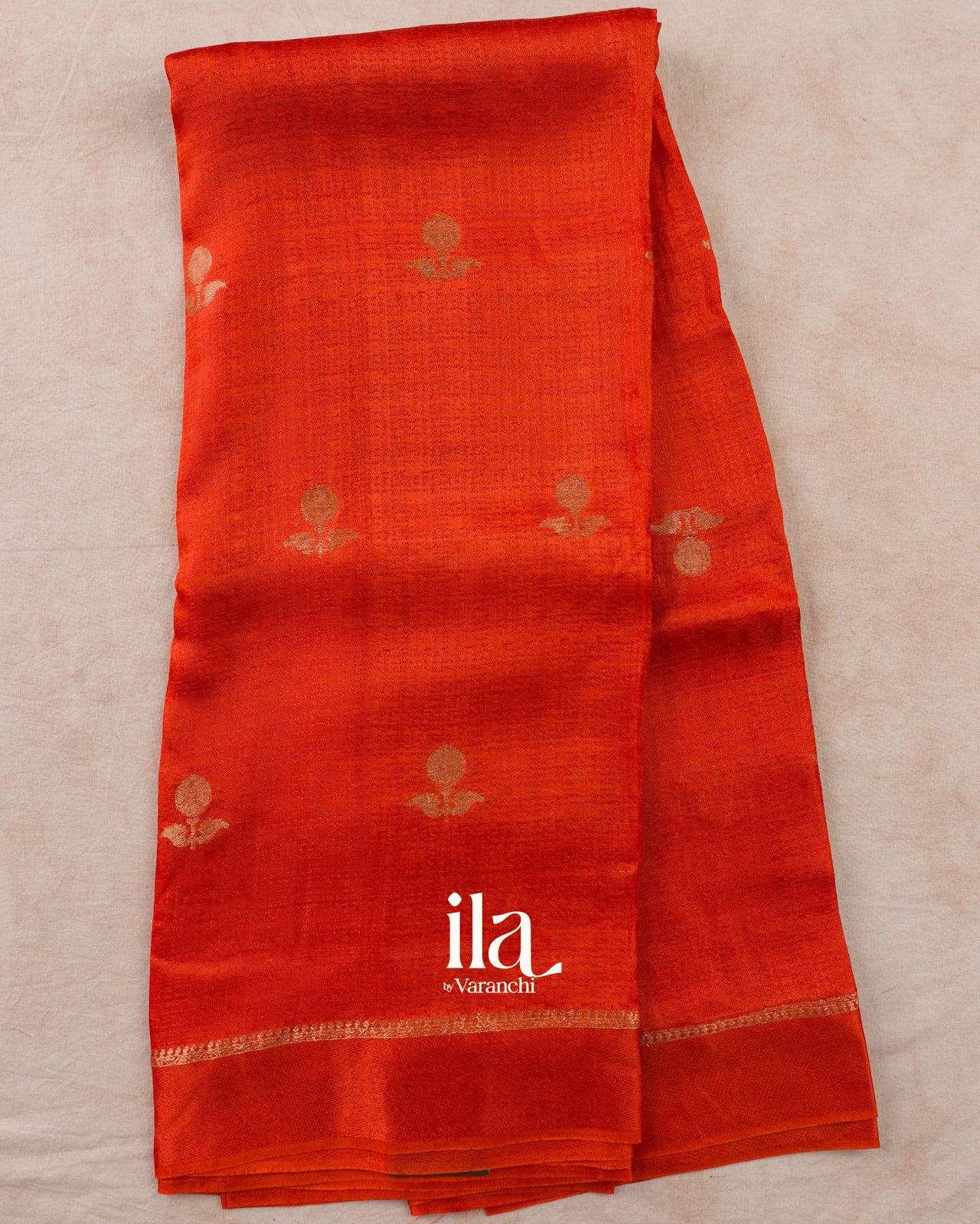 Fire Orange Semi Silk Saree