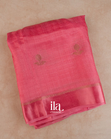 Peach Pink Semi Silk Saree
