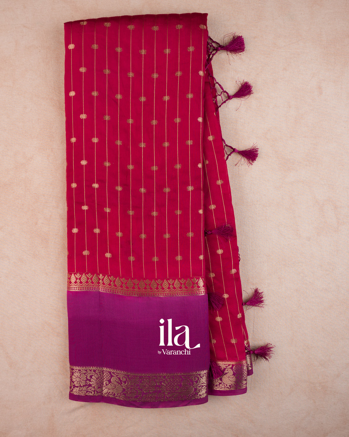 Ruby Red Assam Silk Saree — Full Saree