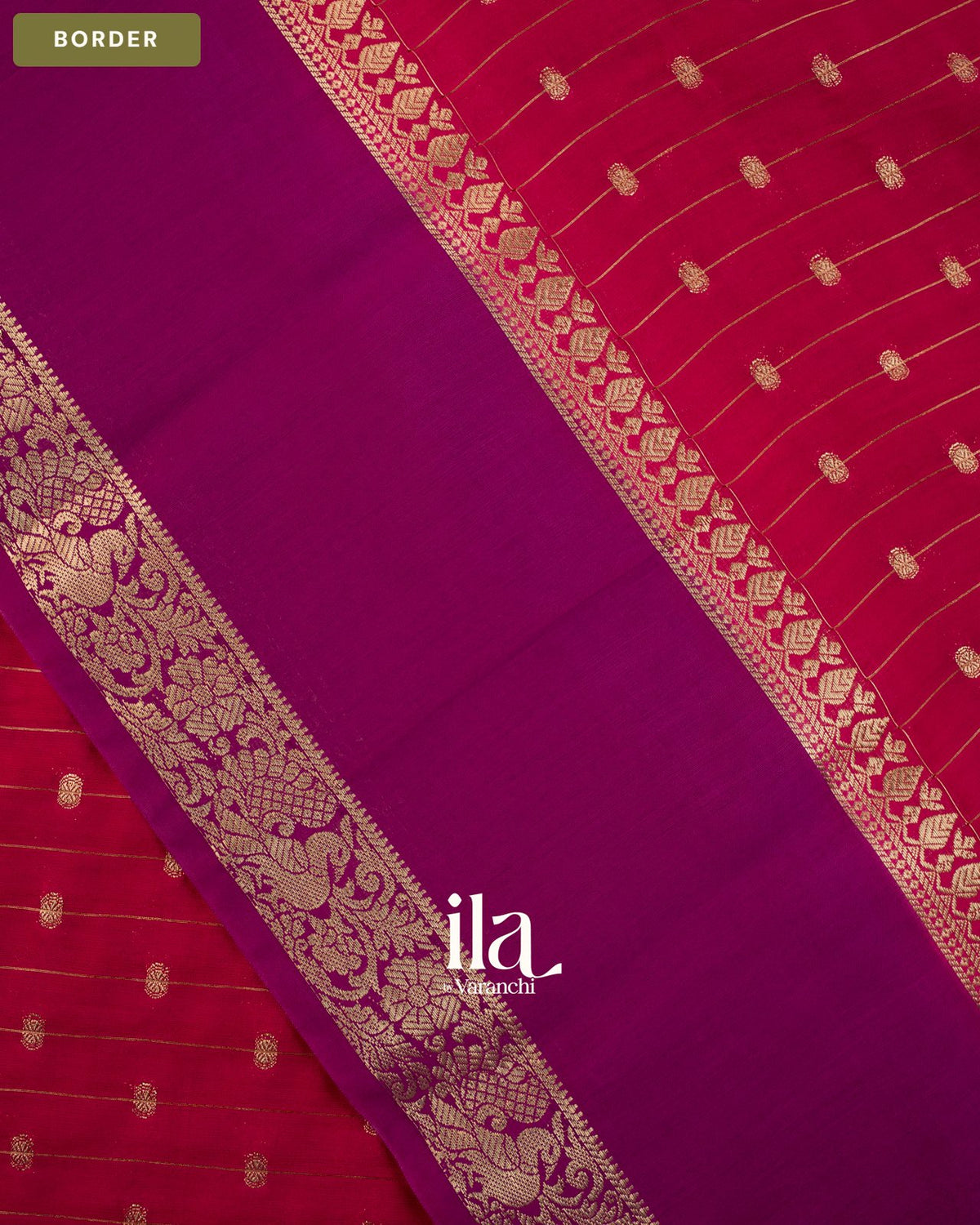 Ruby Red Assam Silk Saree — Border