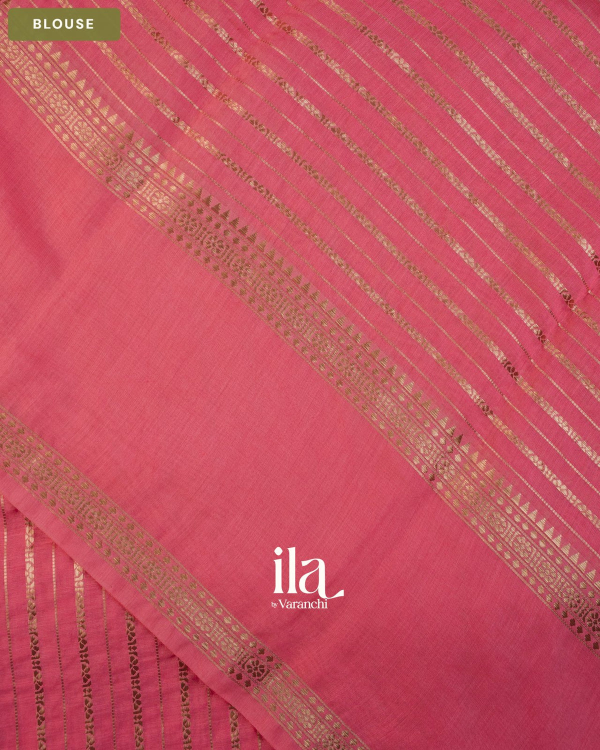 Rose Pink Striped Floral Embroidered Assam Silk Saree — Blouse
