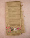 Beige Striped Floral Embroidered Assam Silk Saree — Full Saree