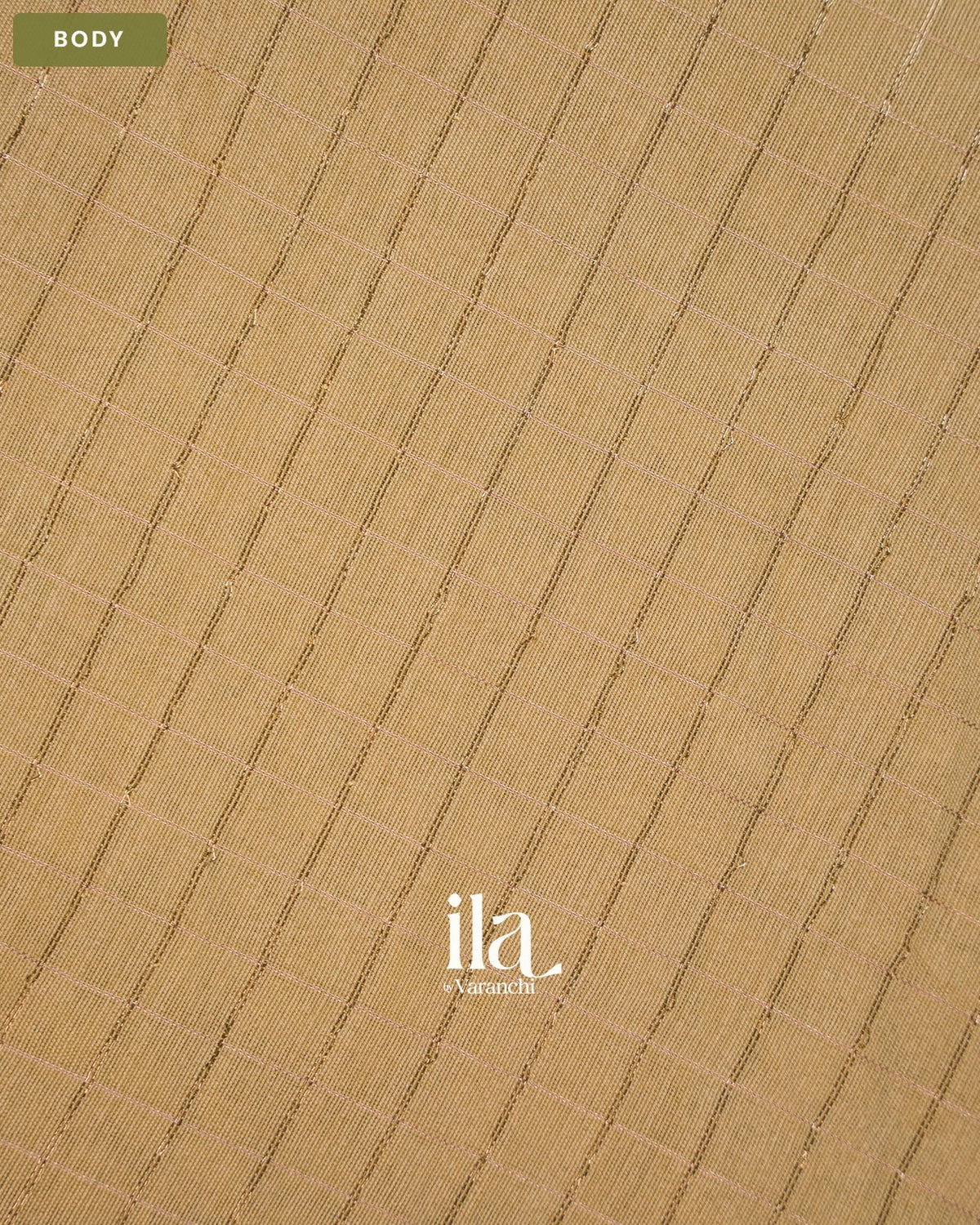 Beige Checkered Assam Silk Saree — Body