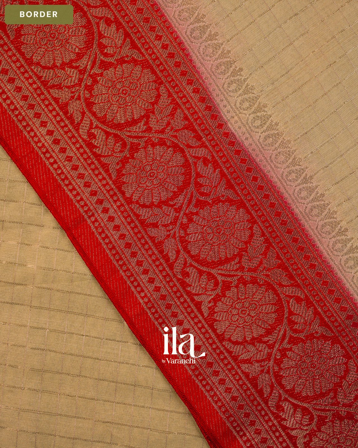 Beige Checkered Assam Silk Saree — Border