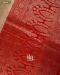 Beige Checkered Assam Silk Saree — Pallu