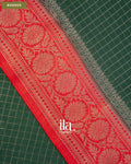 Bottle Green Checkered Assam Silk Saree — Border