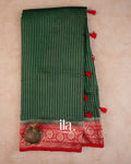 Bottle Green Checkered Assam Silk Saree — Full Saree