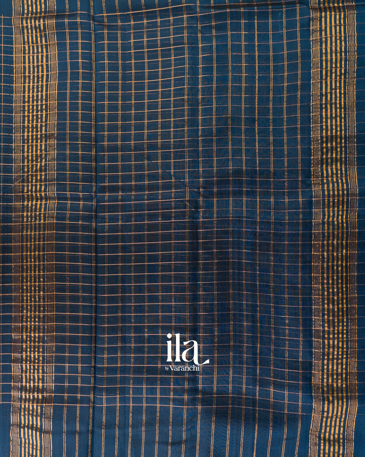 Deep Teal Blue Checkered Semi Mangalgiri Saree
