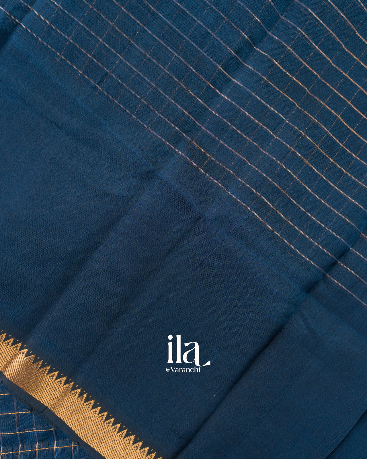 Deep Teal Blue Checkered Semi Mangalgiri Saree