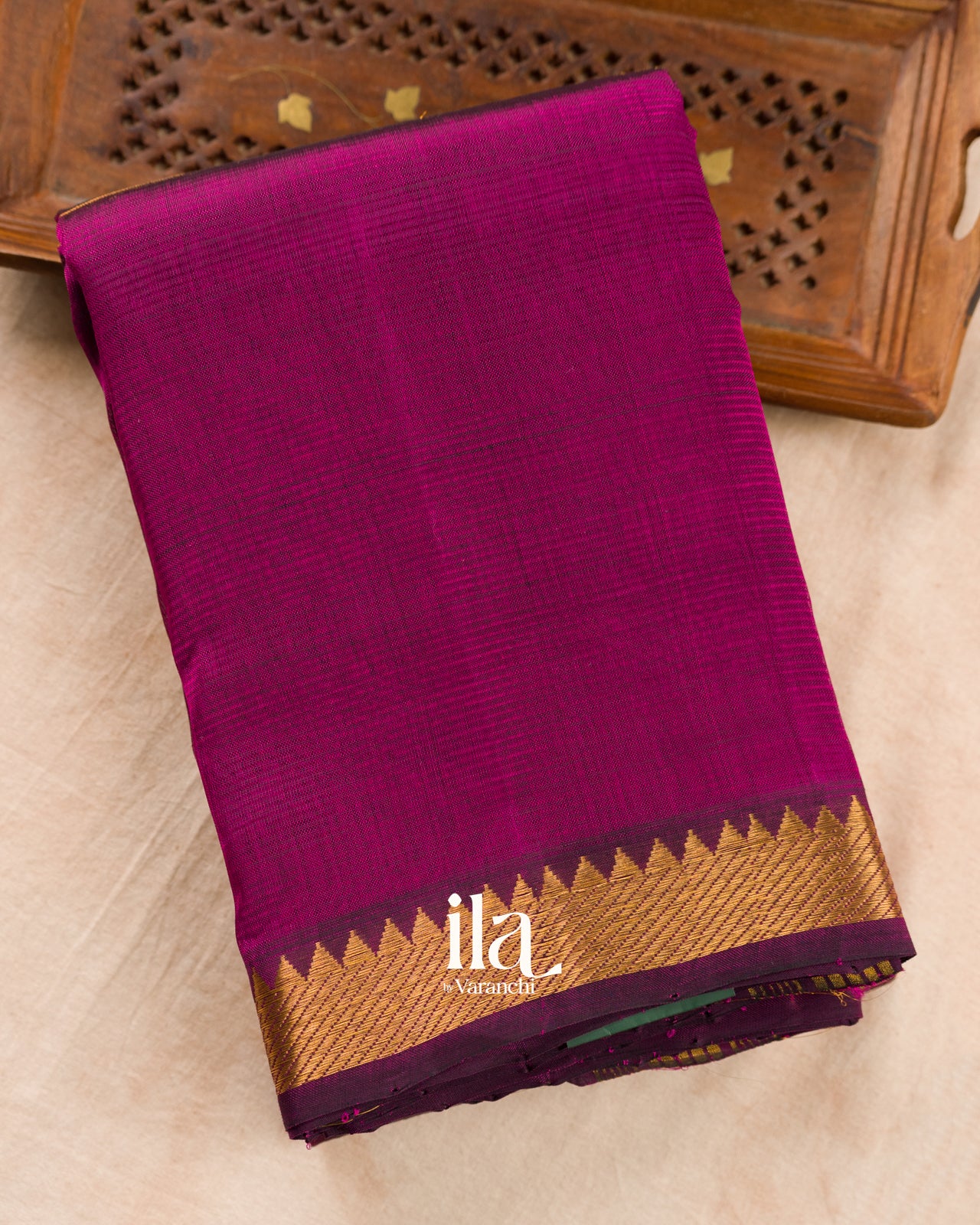 Deep Magenta Checkered Semi Mangalgiri Saree