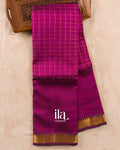 Deep Magenta Checkered Semi Mangalgiri Saree