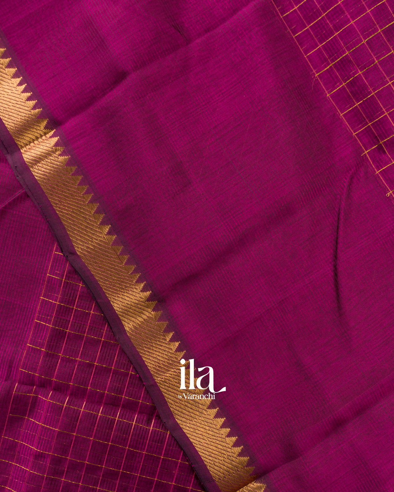 Deep Magenta Checkered Semi Mangalgiri Saree