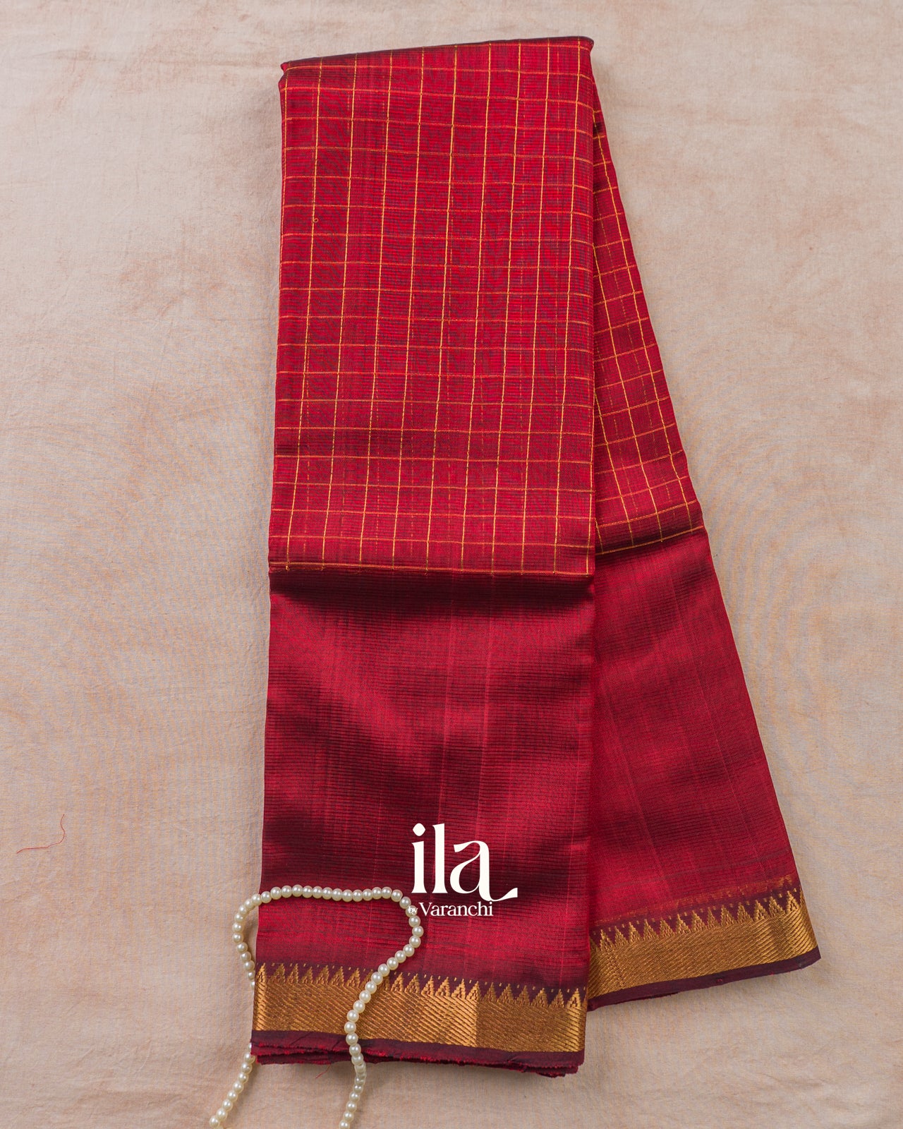 Rust Orange Checkered Pure Mangalgiri Silk Cotton Handloom Saree