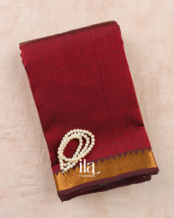 Deep Maroon Checkered Semi Mangalgiri Saree