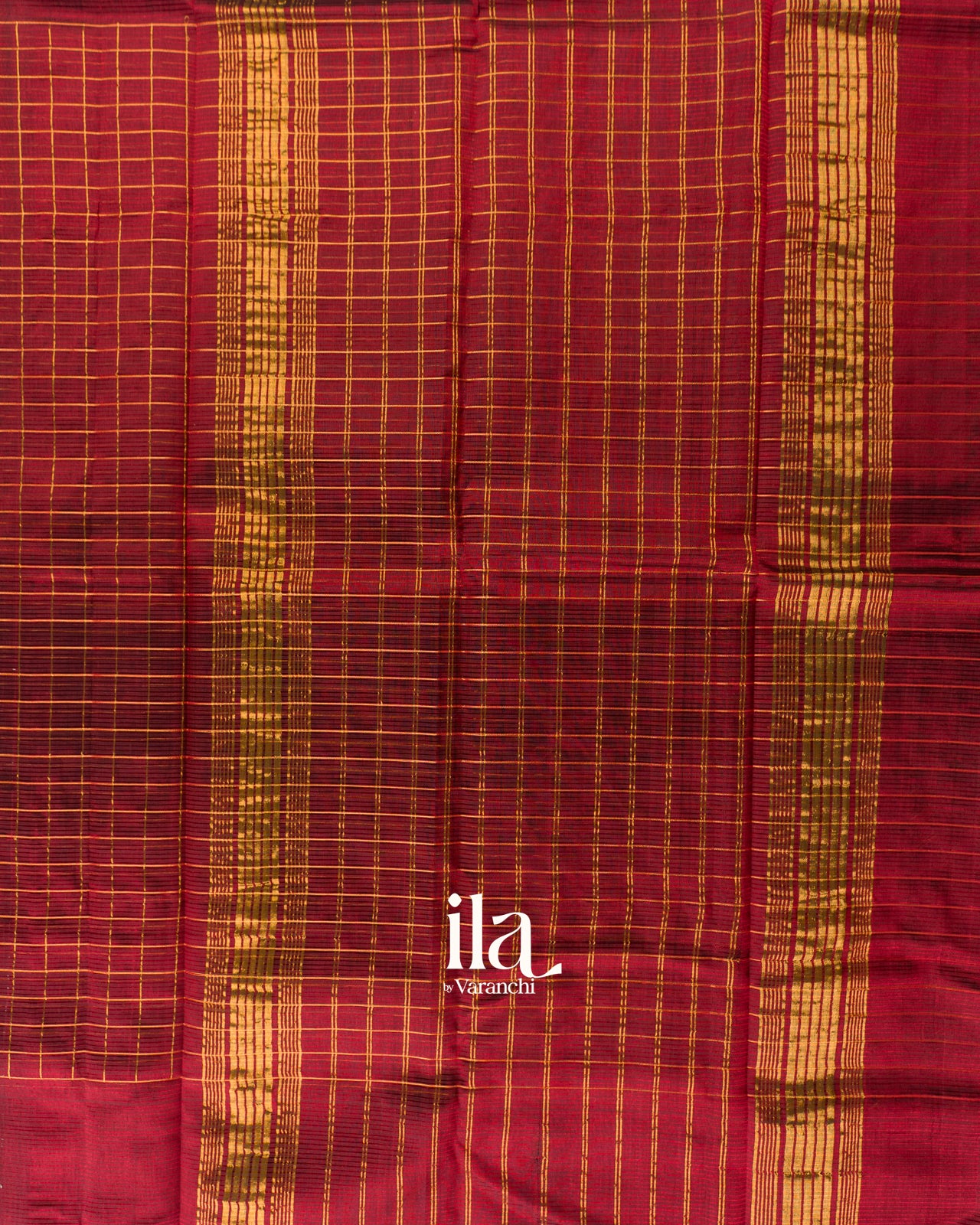 Deep Maroon Checkered Semi Mangalgiri Saree