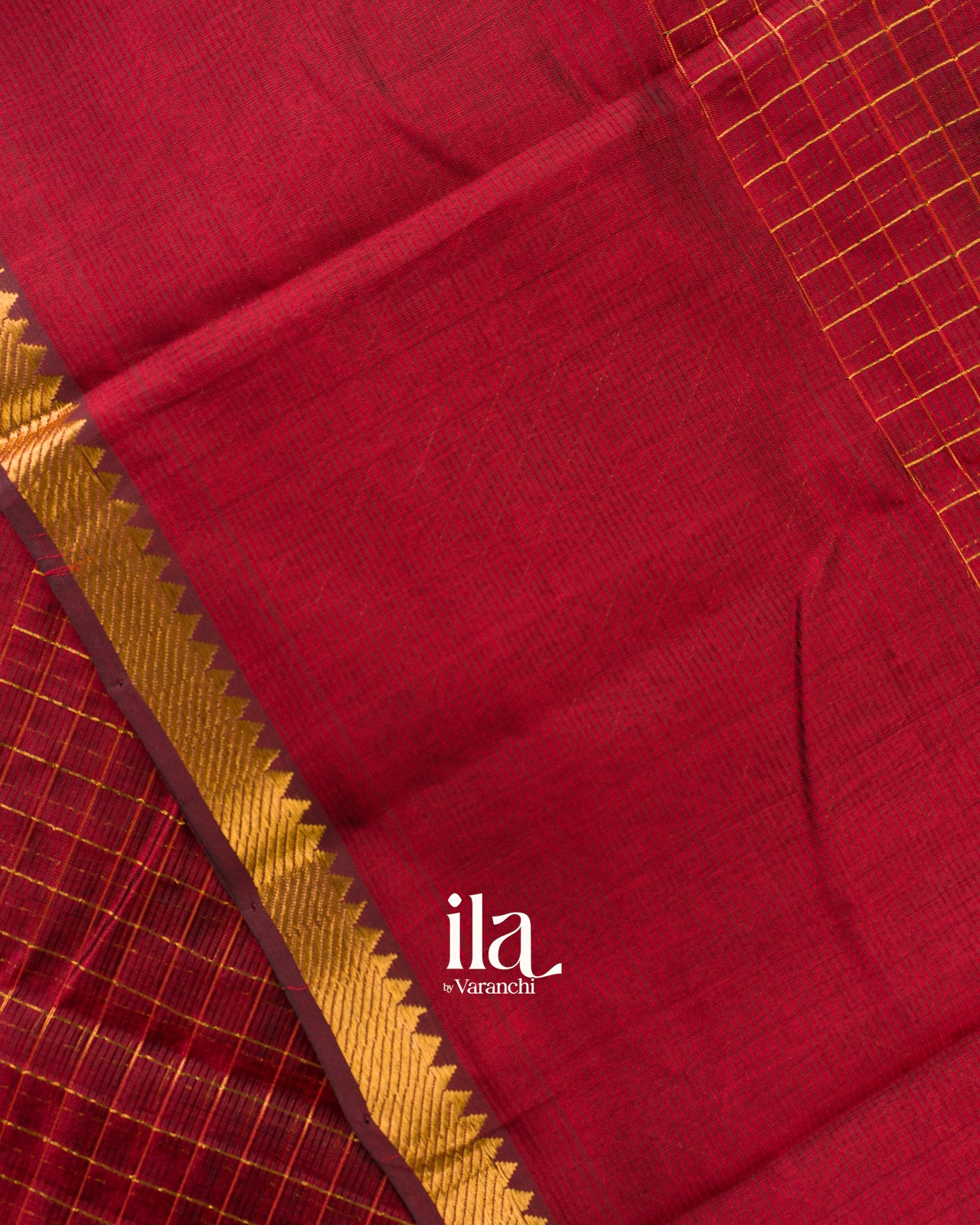 Deep Maroon Checkered Semi Mangalgiri Saree