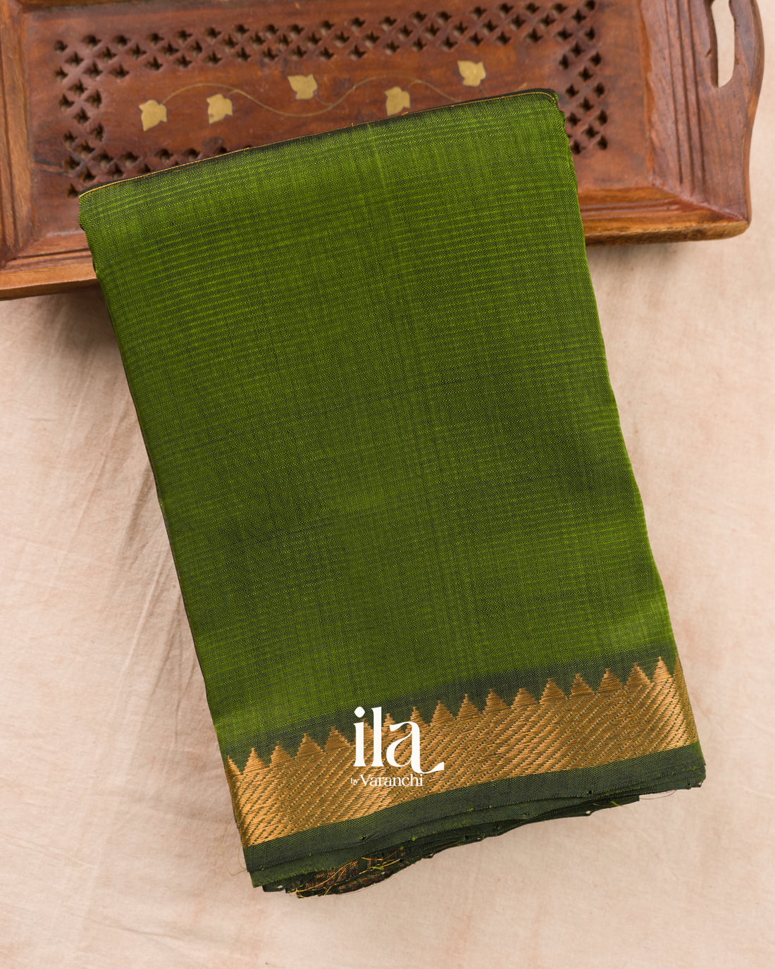 Mehandi Green Checkered Semi Mangalgiri Saree