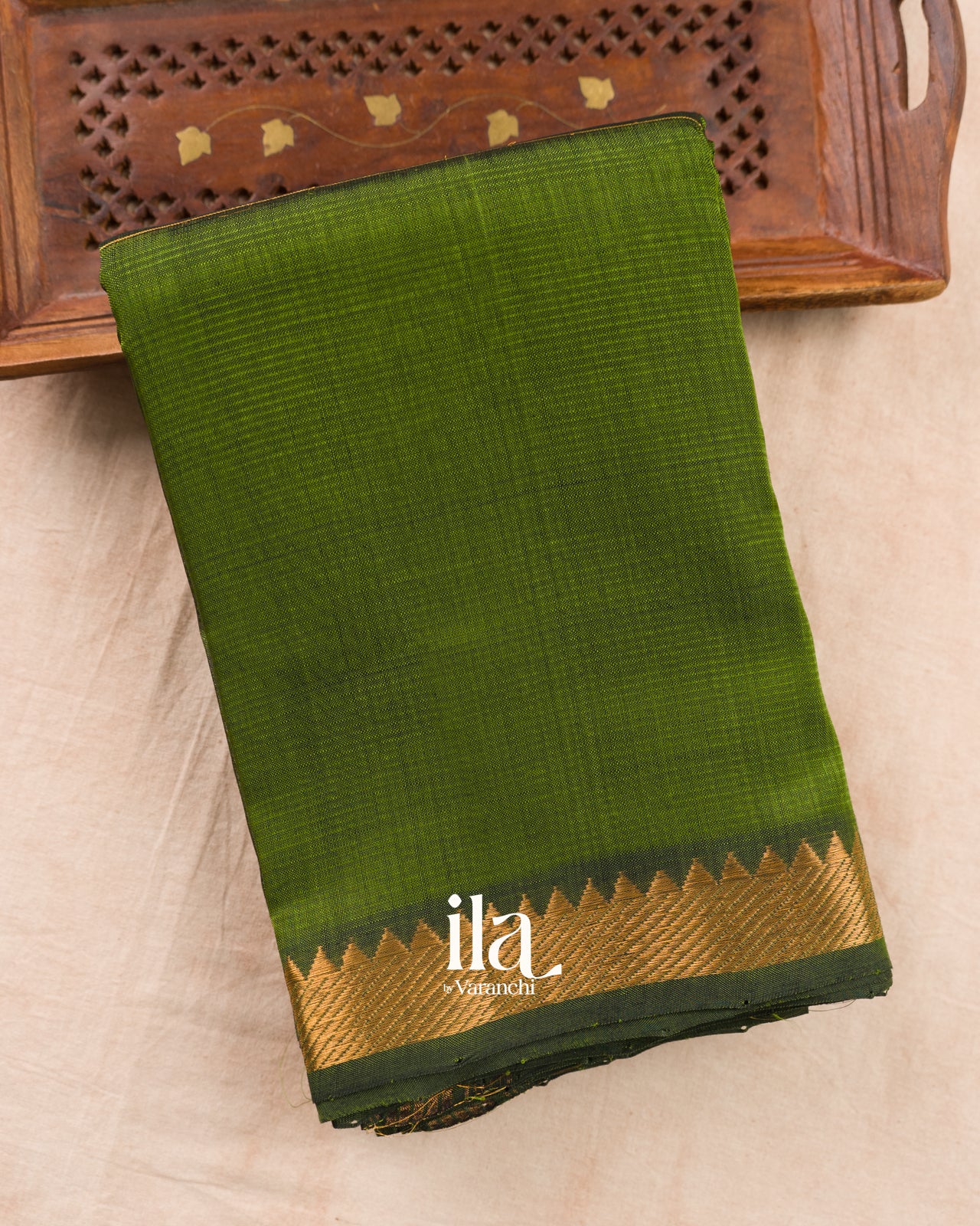Mehandi Green Checkered Semi Mangalgiri Saree