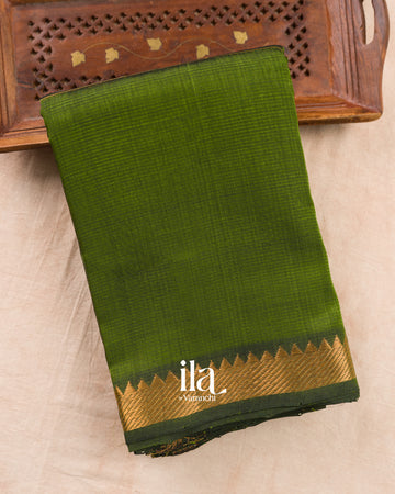 Mehandi Green Checkered Semi Mangalgiri Saree