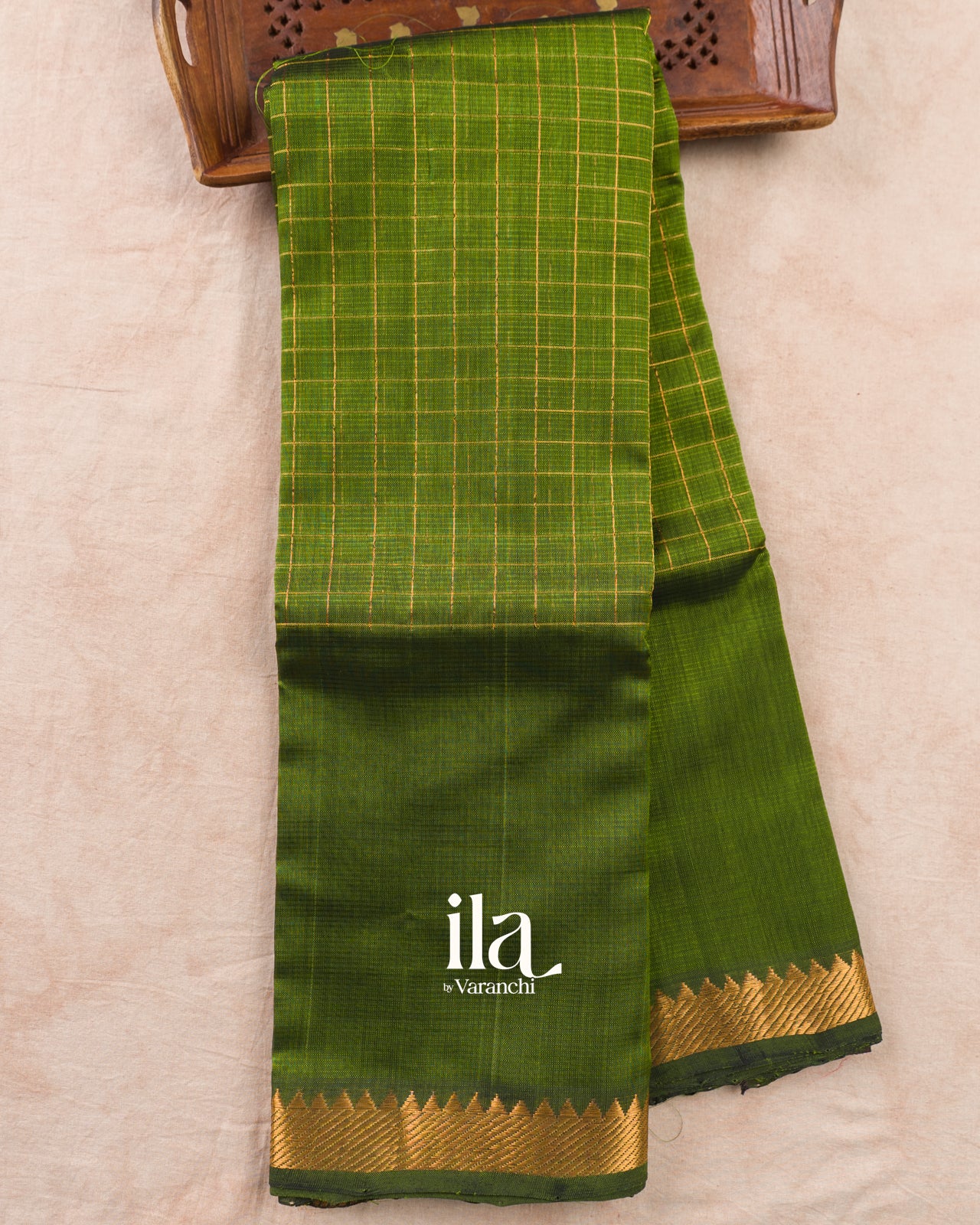 Mehandi Green Checkered Semi Mangalgiri Saree