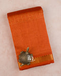 Rust Orange Checkered Semi Mangalgiri Saree