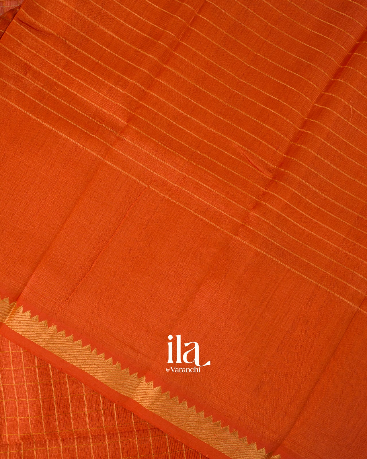 Rust Orange Checkered Semi Mangalgiri Saree