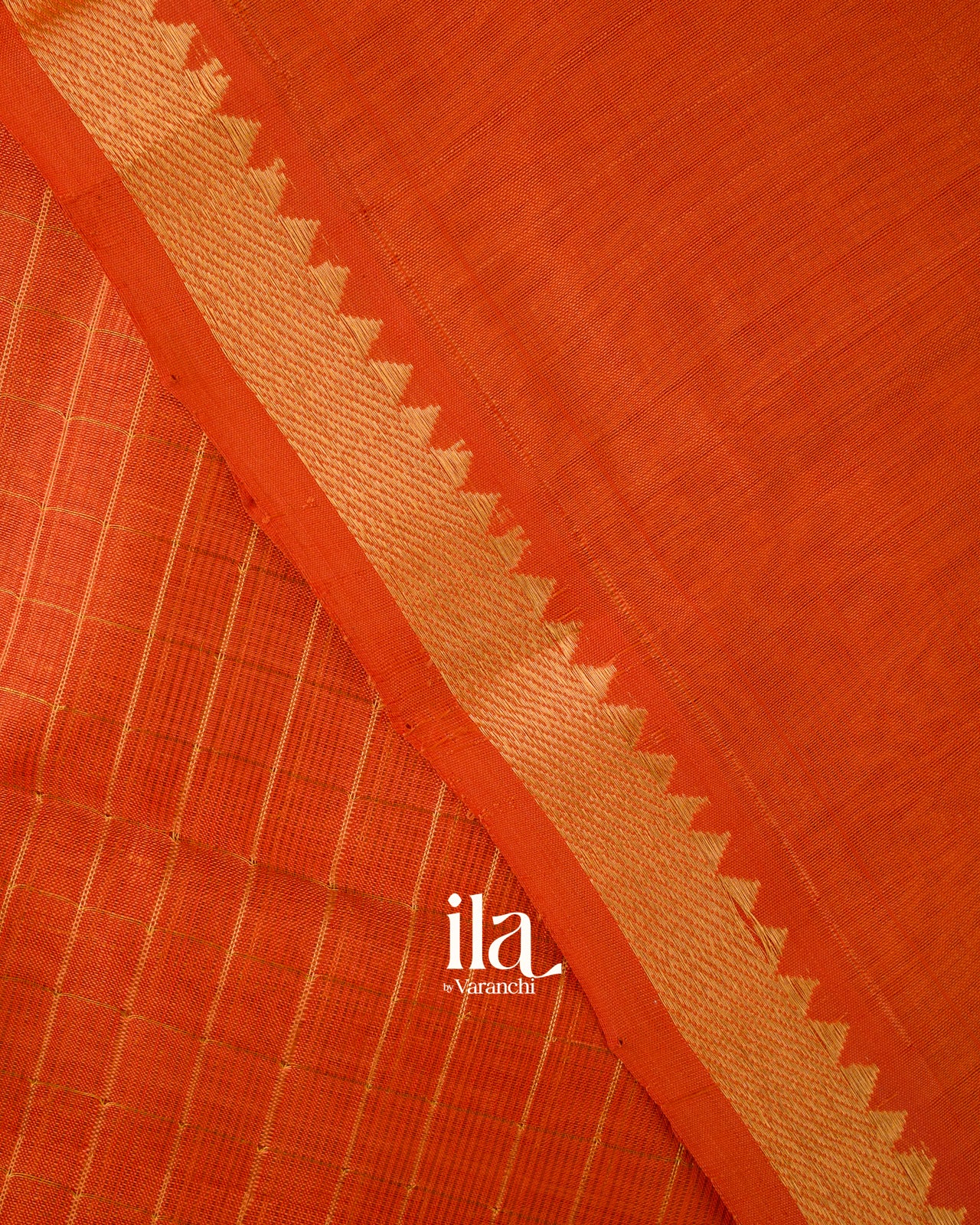 Rust Orange Checkered Semi Mangalgiri Saree