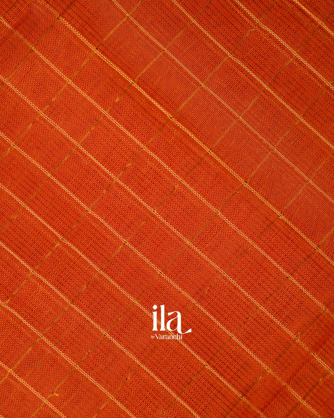 Rust Orange Checkered Semi Mangalgiri Saree