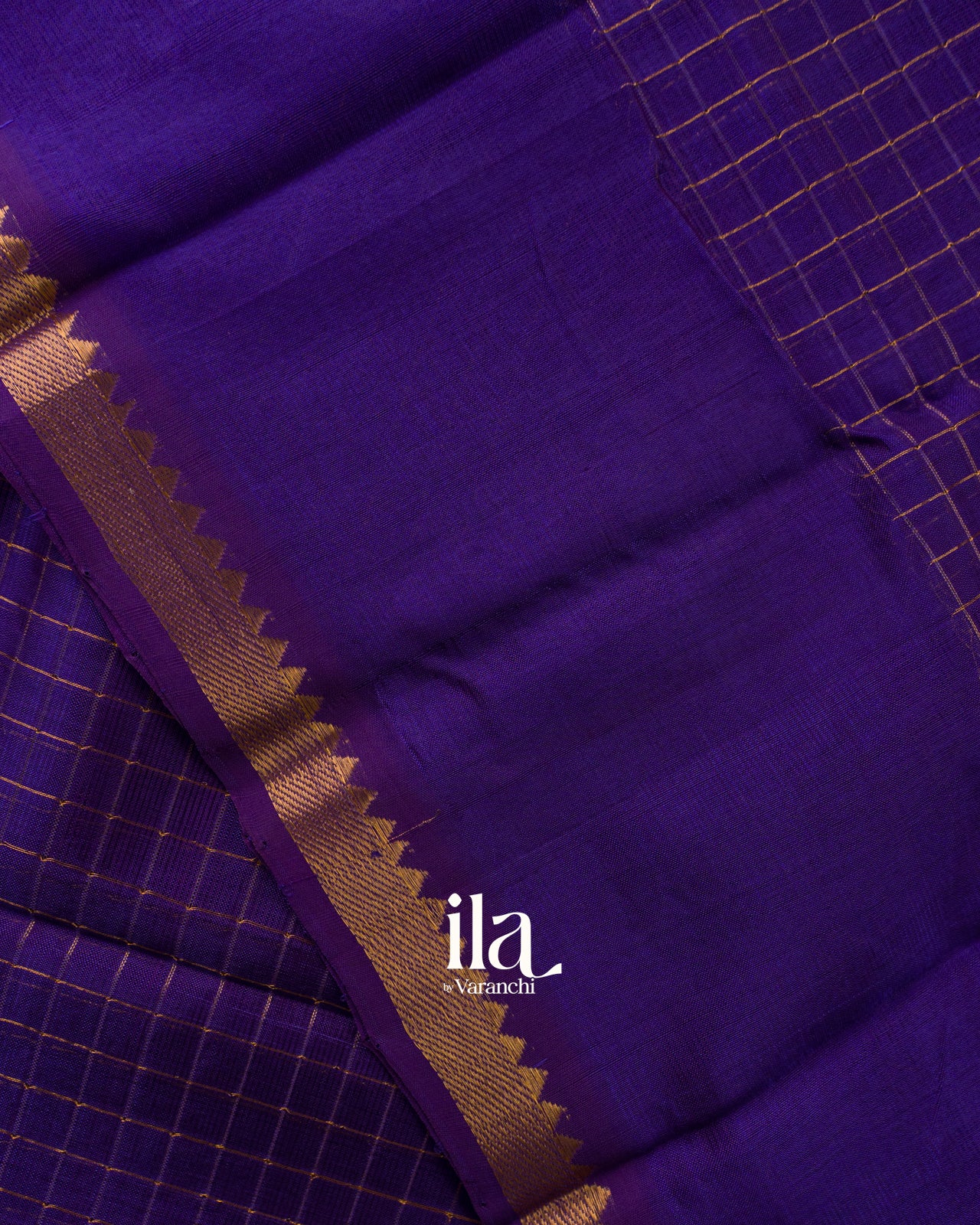 Indigo Checkered Semi Mangalgiri Saree