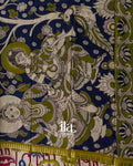 Mehandi Green Kalamkari Hand-Printed Semi Mangalgiri Silk Cotton Saree