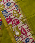 Mehandi Green Kalamkari Hand-Printed Semi Mangalgiri Silk Cotton Saree