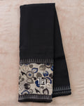 Black Kalamkari Hand-Printed Semi Mangalgiri Silk Cotton Saree