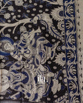 Black Kalamkari Hand-Printed Semi Mangalgiri Silk Cotton Saree