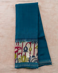Peacock Blue Kalamkari Hand-Printed Semi Mangalgiri Silk Cotton Saree