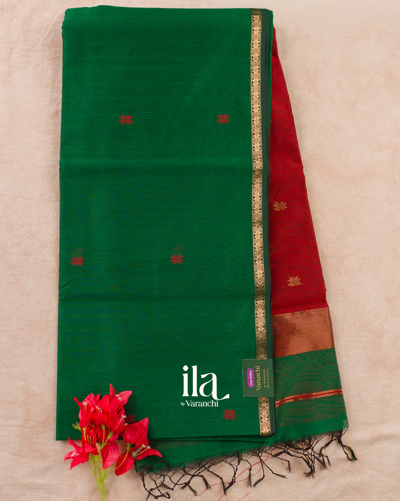 Bottle Green Pure Maheshwari Silk Cotton Handloom Saree