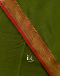 Olive Green Pure Maheshwari Silk Cotton Handloom Saree