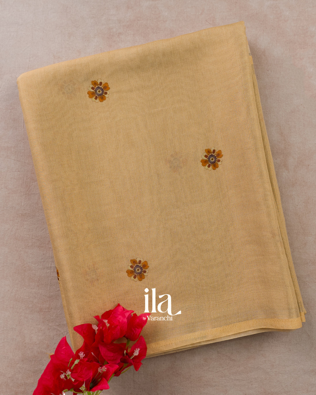 Golden Floral Digital Printed Cotton Tissue Saree