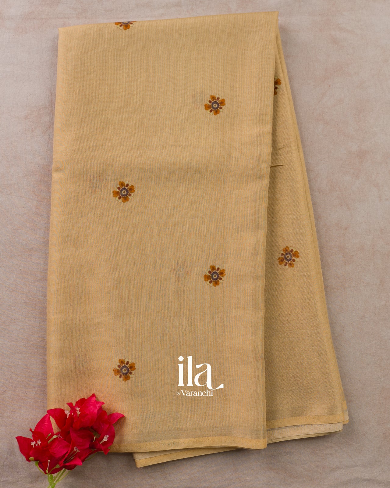Golden Floral Digital Printed Cotton Tissue Saree